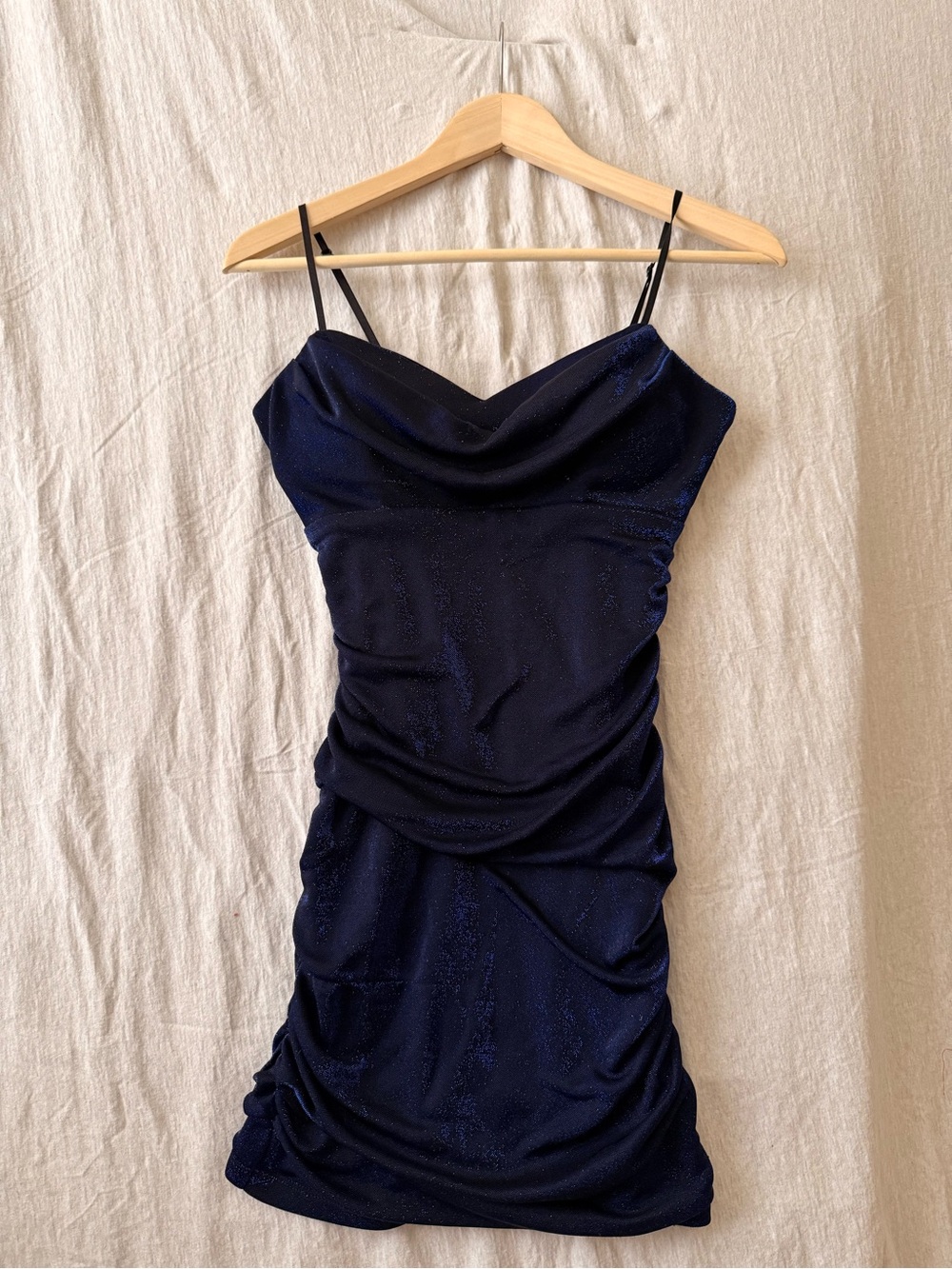 Emerald Sundae Navy Sparkle Cowl Slip Mini Dress